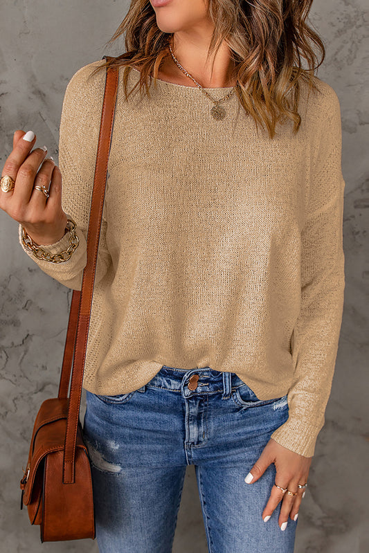 Apricot Solid Drop Shoulder Pullover Sweater